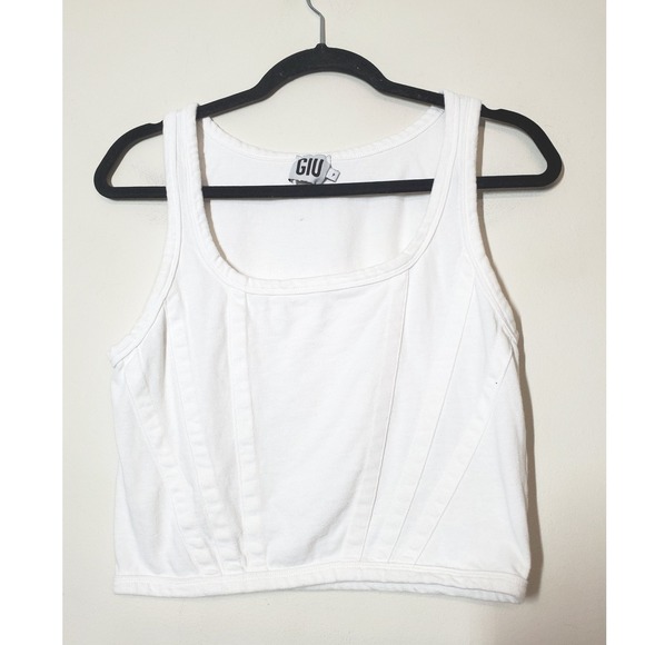 GIU White Corset Style Crop Tank Top Women Size P Medium 100% Cotton‎ - Picture 4 of 8